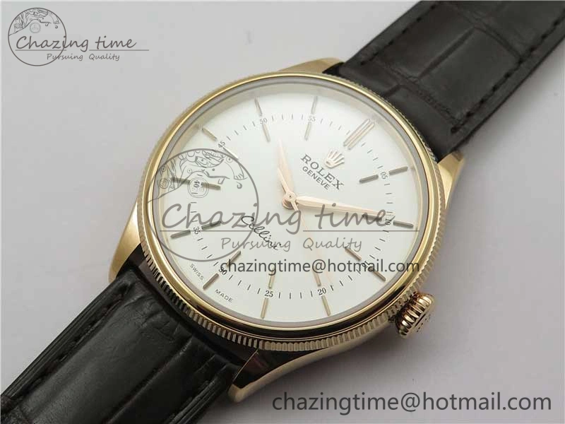 Cellini RG KZF 1:1 Best Edition White Dial Stick Markers on Brown Leather Strap SA3132