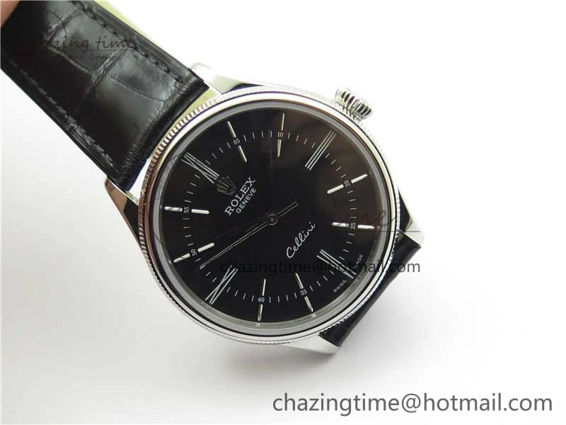 Cellini SS KZF 1:1 Best Edition Black Dial on Black Leather Strap SA3132