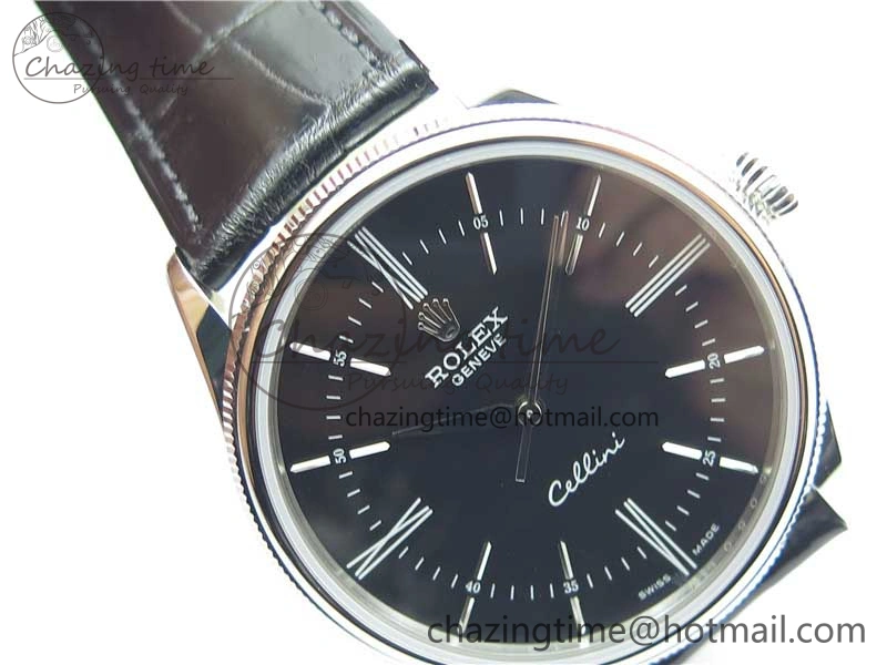 Cellini SS KZF 1:1 Best Edition Black Dial on Black Leather Strap SA3132