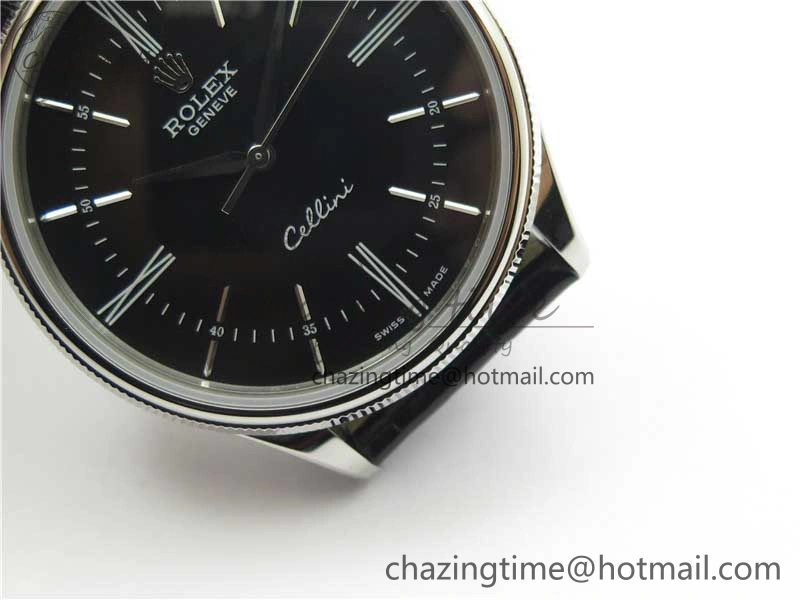 Cellini SS KZF 1:1 Best Edition Black Dial on Black Leather Strap SA3132