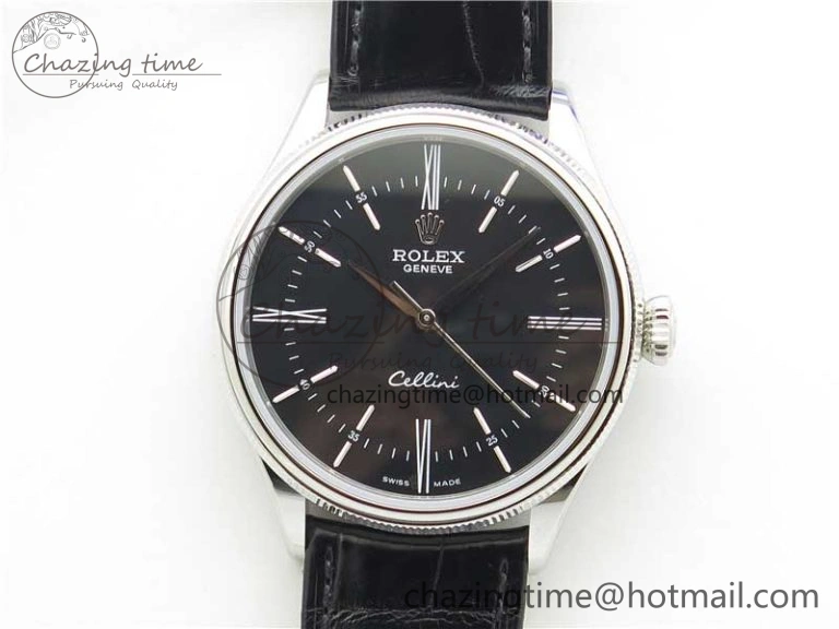 Cellini SS KZF 1:1 Best Edition Black Dial on Black Leather Strap SA3132