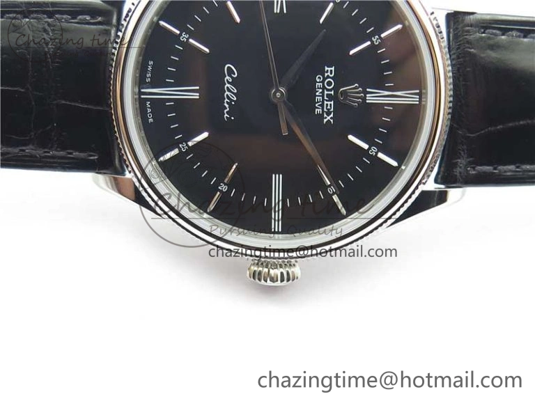Cellini SS KZF 1:1 Best Edition Black Dial on Black Leather Strap SA3132