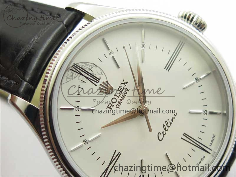 Cellini SS KZF 1:1 Best Edition White Dial Roman Markers on Black Leather Strap SA3132