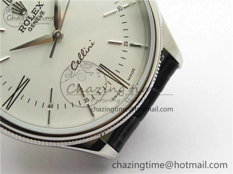 Cellini SS KZF 1:1 Best Edition White Dial Roman Markers on Black Leather Strap SA3132