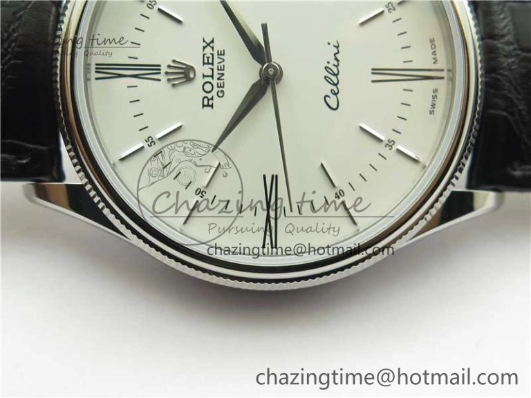 Cellini SS KZF 1:1 Best Edition White Dial Roman Markers on Black Leather Strap SA3132