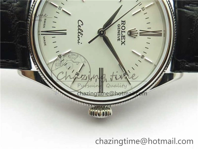 Cellini SS KZF 1:1 Best Edition White Dial Roman Markers on Black Leather Strap SA3132