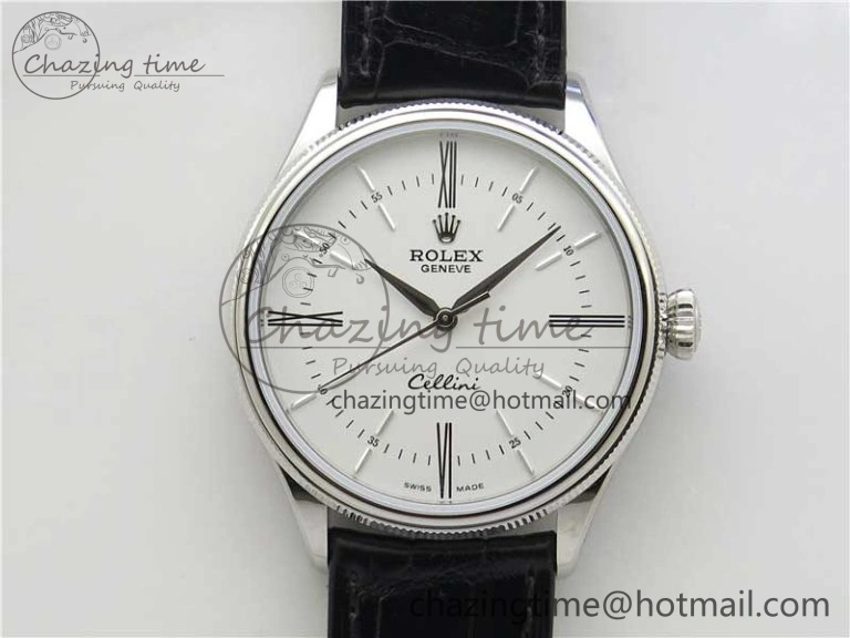 Cellini SS KZF 1:1 Best Edition White Dial Roman Markers on Black Leather Strap SA3132