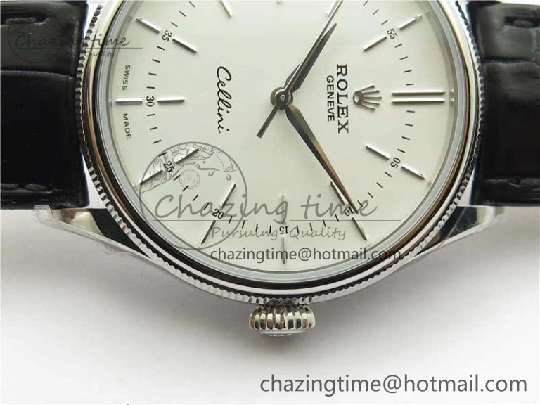 Cellini SS KZF 1:1 Best Edition White Dial Stick Markers on Black Leather Strap SA3132
