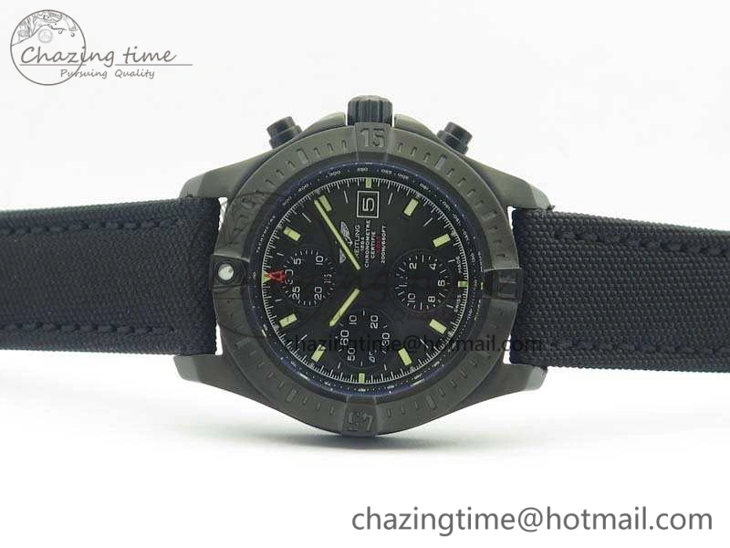 Challenger Chronograph DLC Black Dial On Nylon Strap A7750