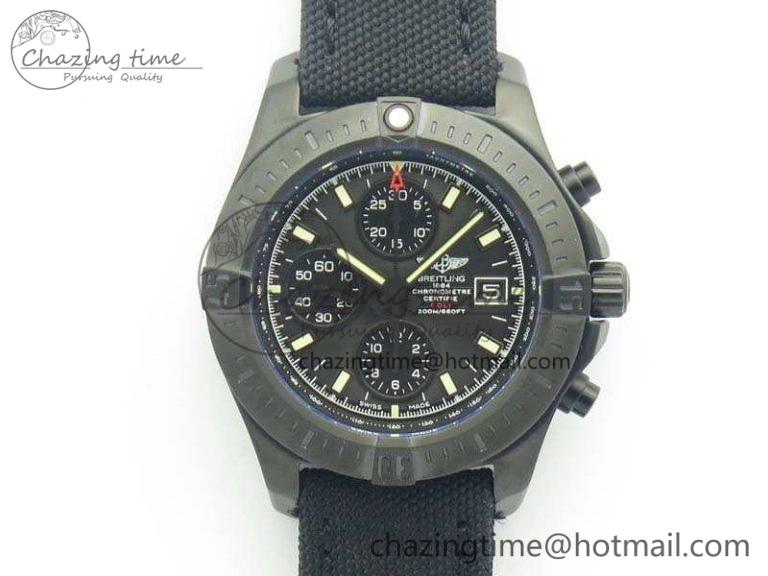 Challenger Chronograph DLC Black Dial On Nylon Strap A7750