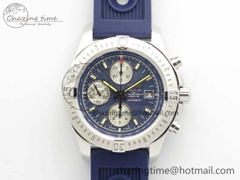 Challenger Chronograph SS Blue Dial On Rubber Strap A7750 (Free Rubber Strap)