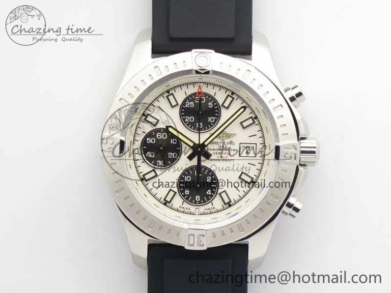 Challenger Chronograph SS White Dial On Rubber Strap A7750 (Free Rubber Strap)
