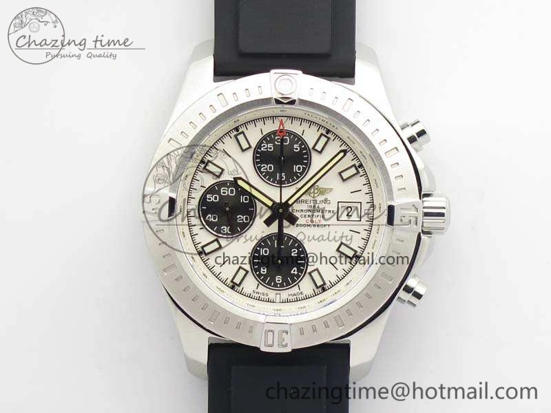 Challenger Chronograph SS White Dial On Rubber Strap A7750 (Free Rubber Strap)