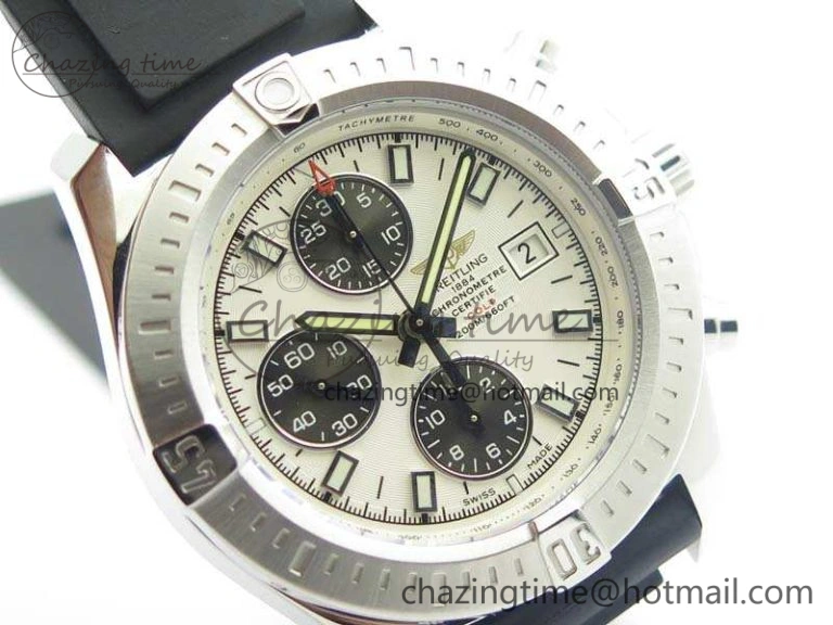 Challenger Chronograph SS White Dial On Rubber Strap A7750 (Free Rubber Strap)