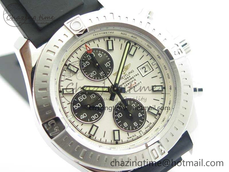 Challenger Chronograph SS White Dial On Rubber Strap A7750 (Free Rubber Strap)