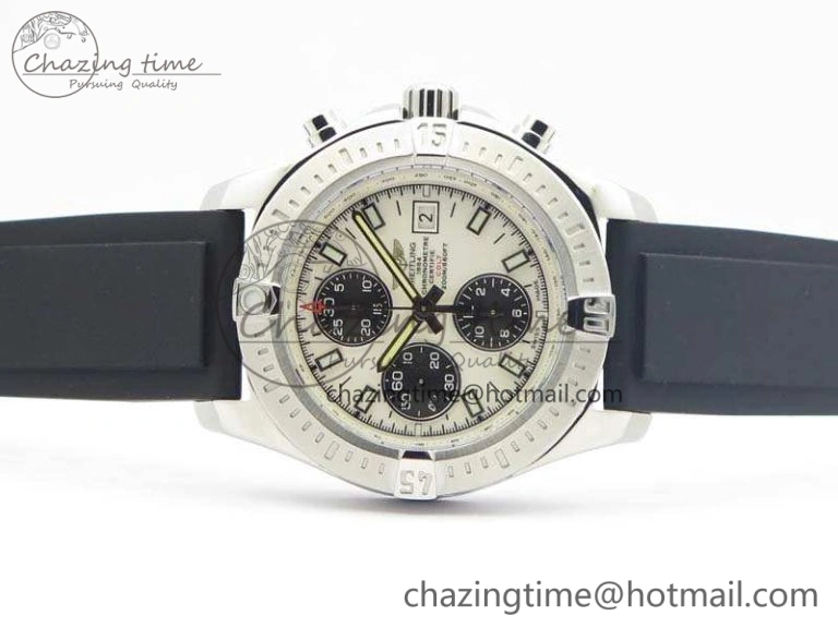 Challenger Chronograph SS White Dial On Rubber Strap A7750 (Free Rubber Strap)