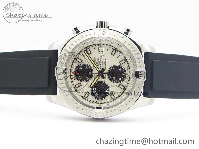 Challenger Chronograph SS White Dial On Rubber Strap A7750 (Free Rubber Strap)