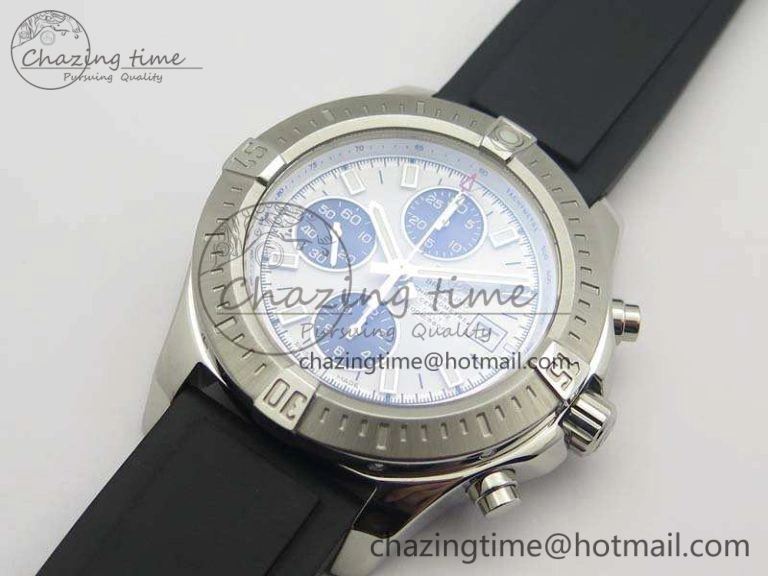 Challenger Chronograph SS White Dial On Rubber Strap A7750 (Free Rubber Strap)