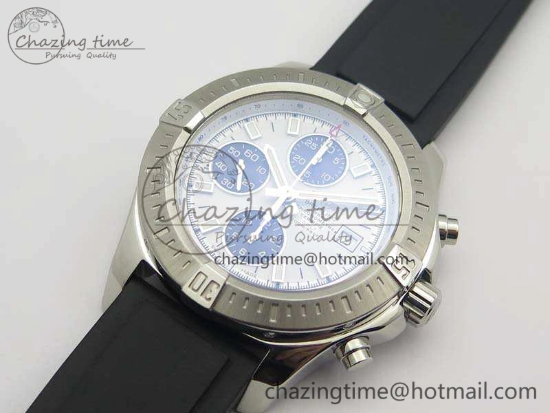Challenger Chronograph SS White Dial On Rubber Strap A7750 (Free Rubber Strap)