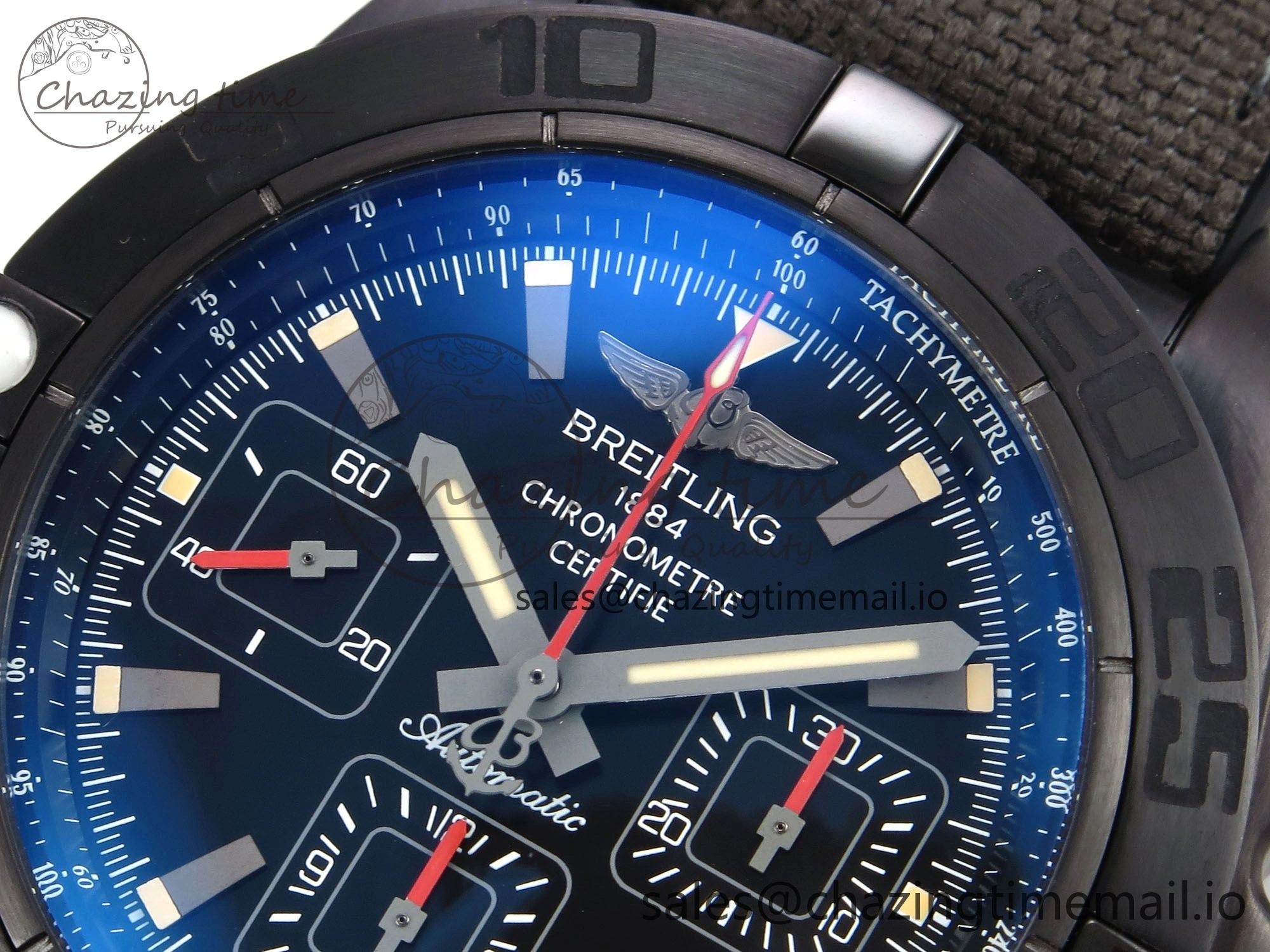 Chronomat 44 Blacksteel APSF 1:1 Best Edition Black Dial on Gray Nylon Strap A7750