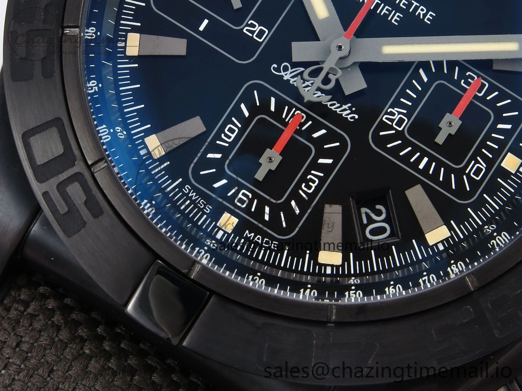 Chronomat 44 Blacksteel APSF 1:1 Best Edition Black Dial on Gray Nylon Strap A7750