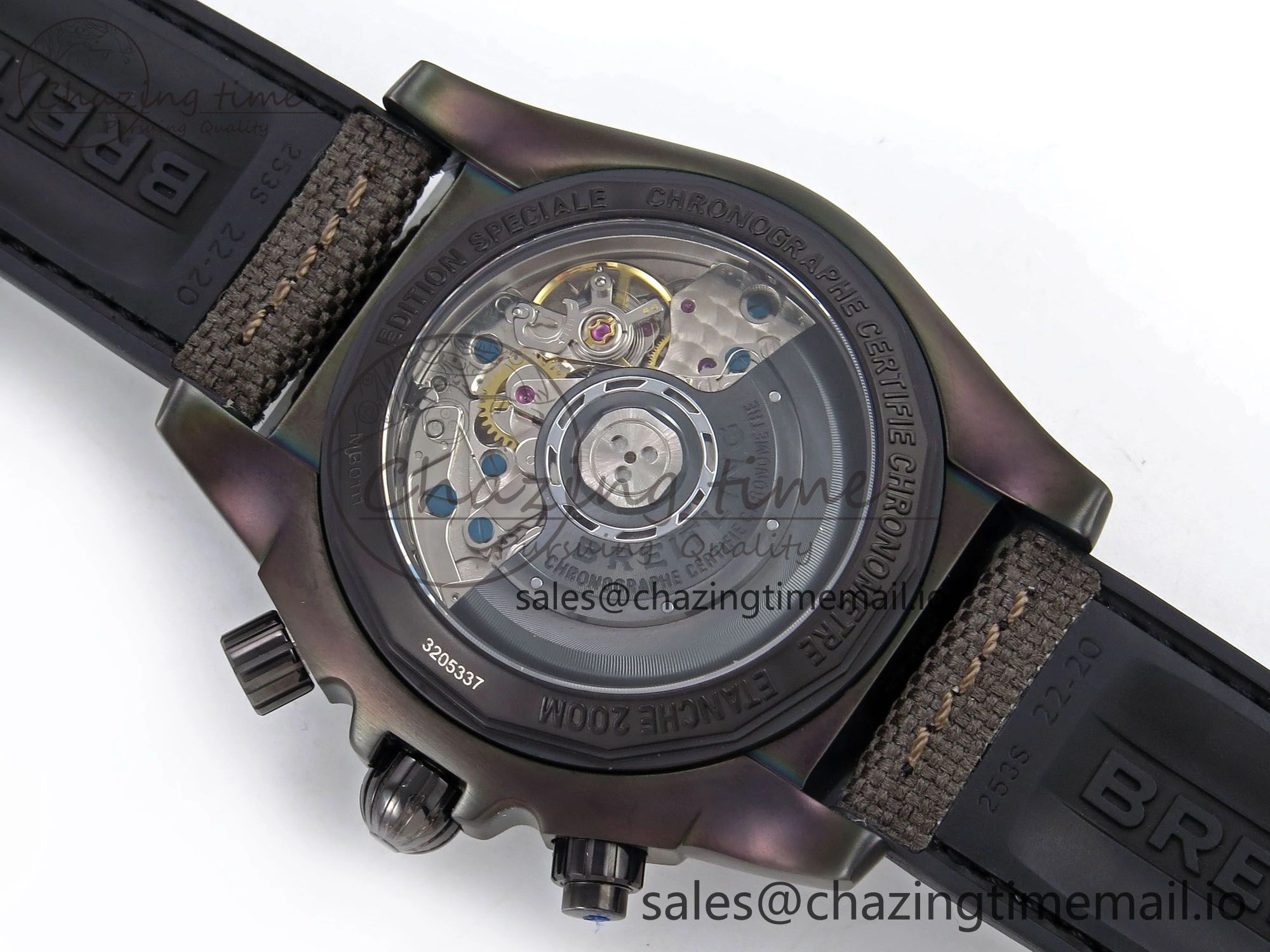 Chronomat 44 Blacksteel APSF 1:1 Best Edition Black Dial on Gray Nylon Strap A7750