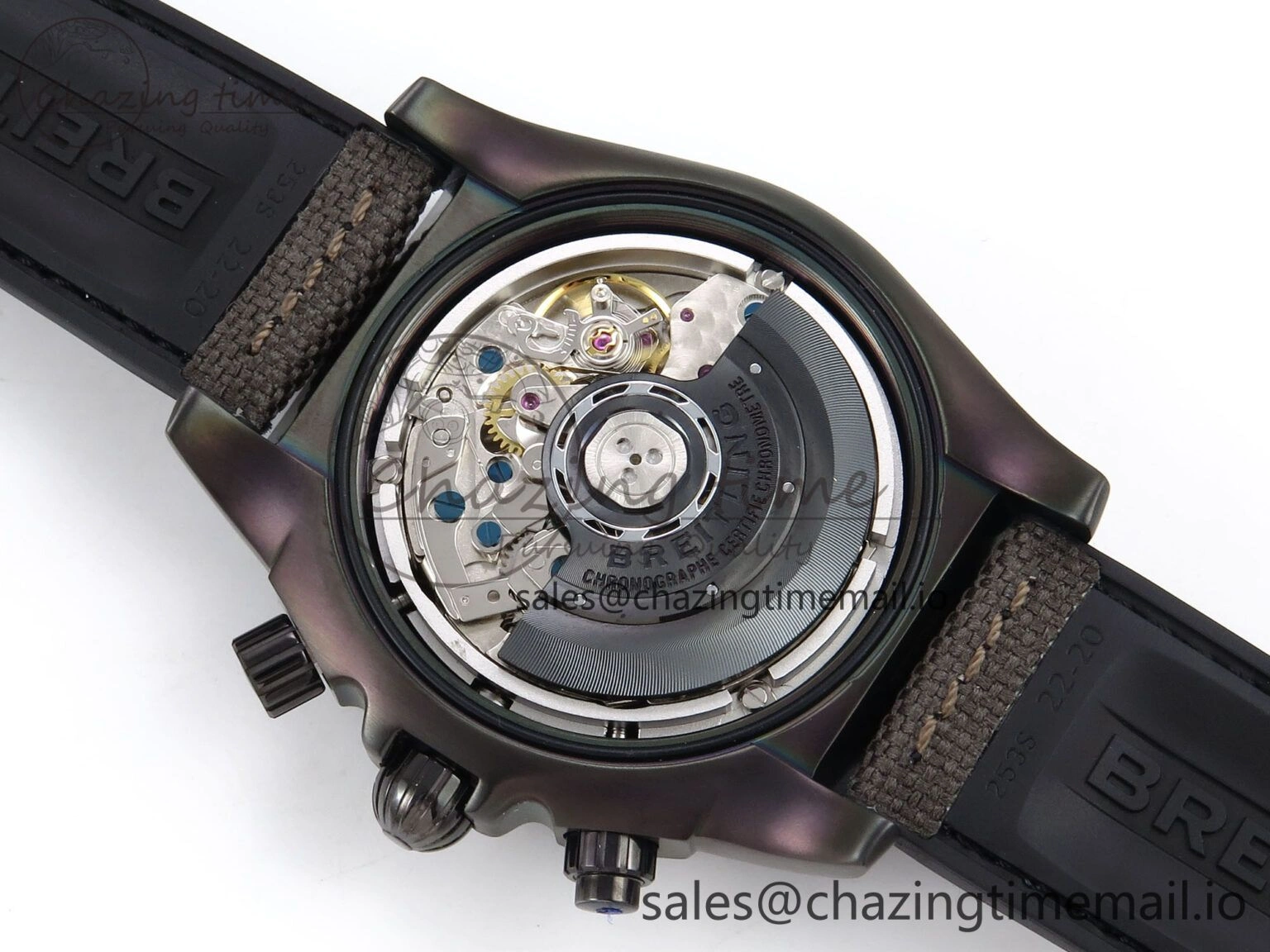 Chronomat 44 Blacksteel APSF 1:1 Best Edition Black Dial on Gray Nylon Strap A7750