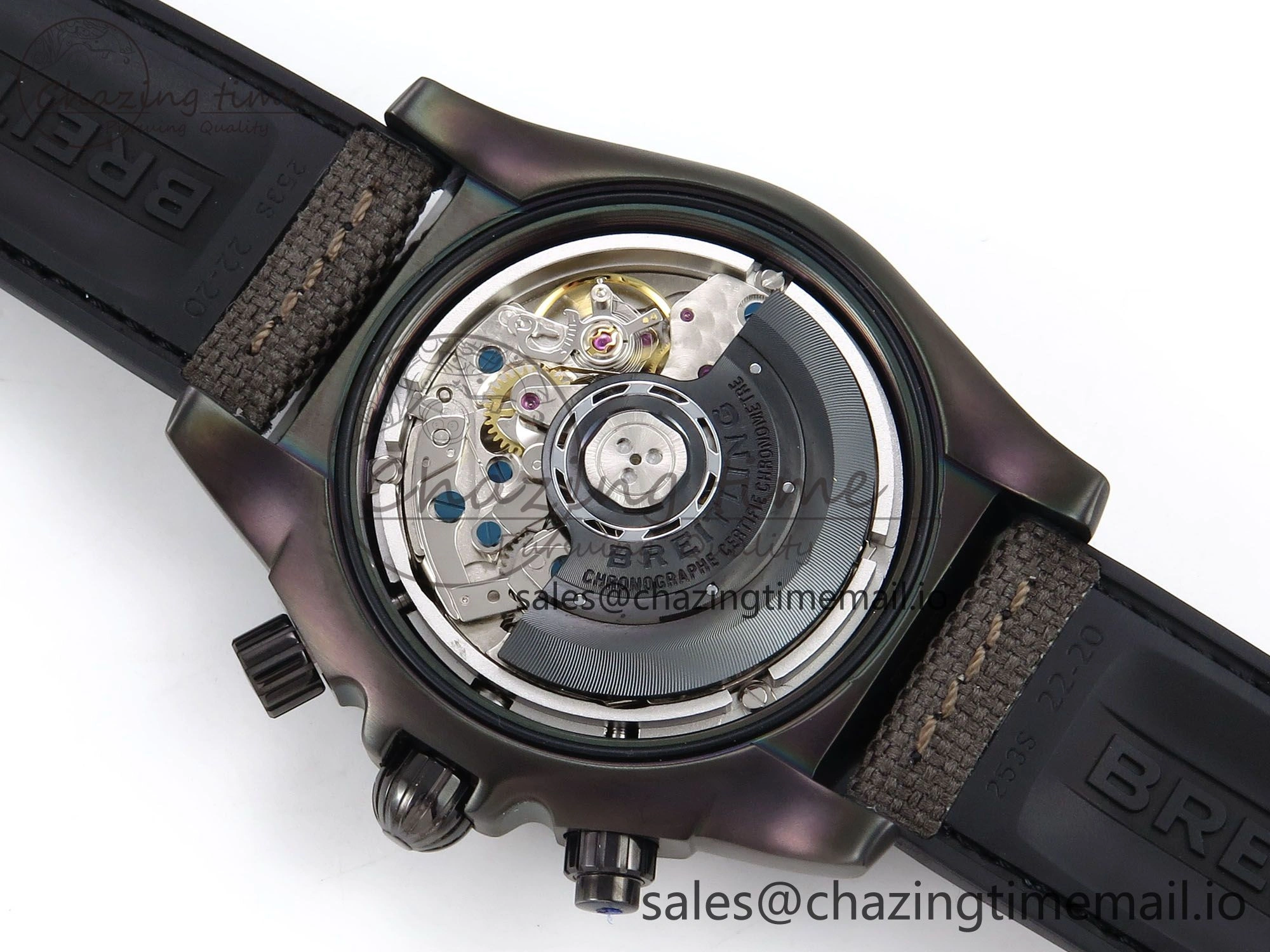 Chronomat 44 Blacksteel APSF 1:1 Best Edition Black Dial on Gray Nylon Strap A7750