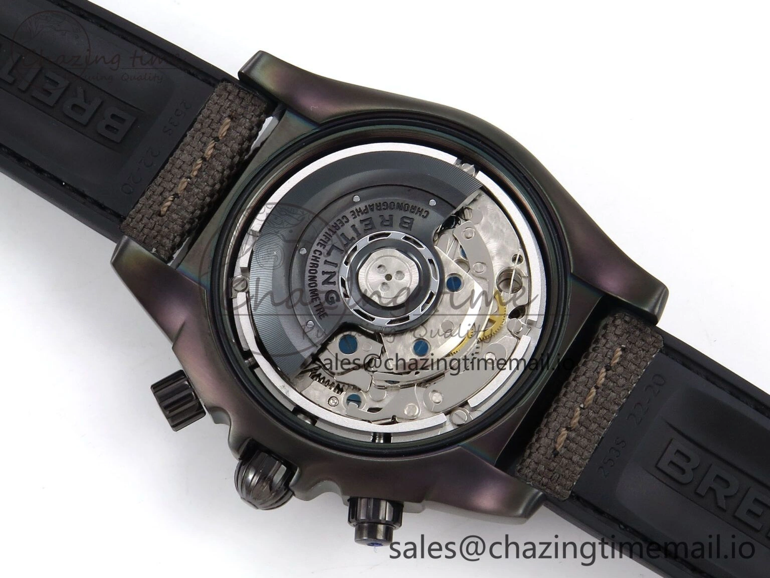 Chronomat 44 Blacksteel APSF 1:1 Best Edition Black Dial on Gray Nylon Strap A7750