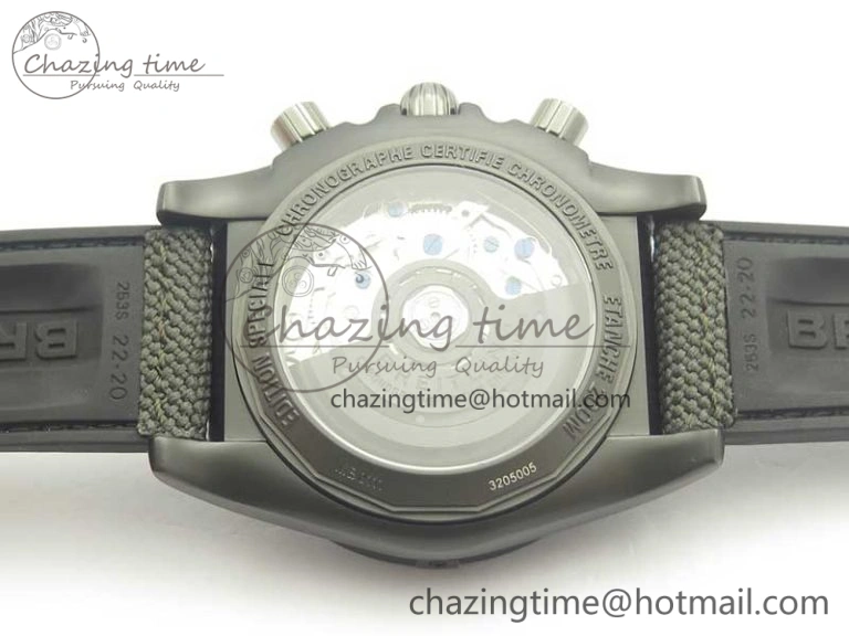 Chronomat 44mm Blacksteel GF 1:1 Special Edition Black Dial on Black Rubber Strap A7750