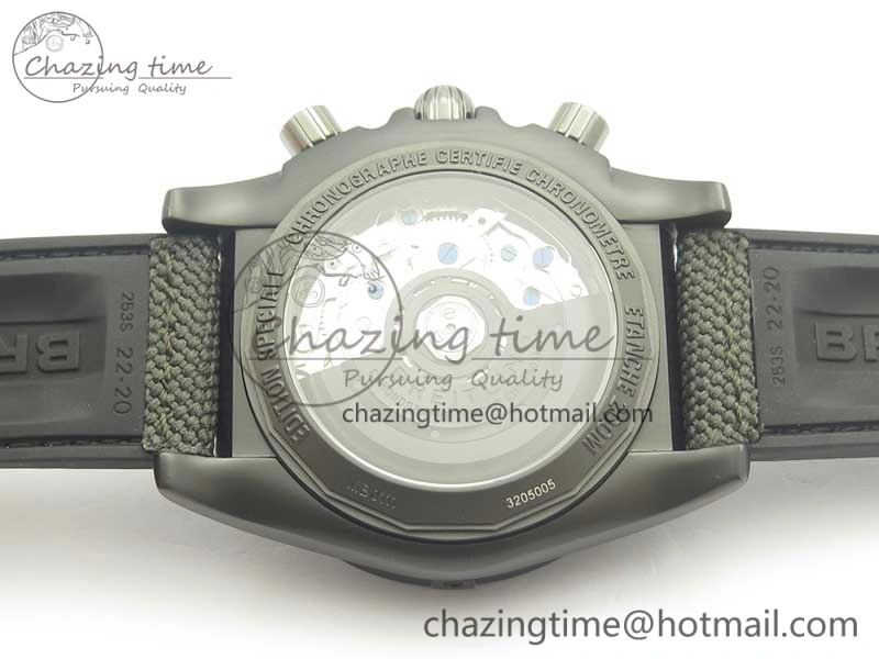 Chronomat 44mm Blacksteel GF 1:1 Special Edition Black Dial on Black Rubber Strap A7750