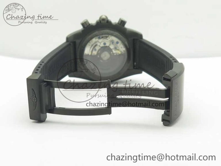Chronomat 44mm Blacksteel GF 1:1 Special Edition Black Dial on Black Rubber Strap A7750
