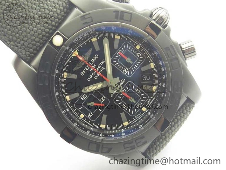 Chronomat 44mm Blacksteel GF 1:1 Special Edition Black Dial on Black Rubber Strap A7750