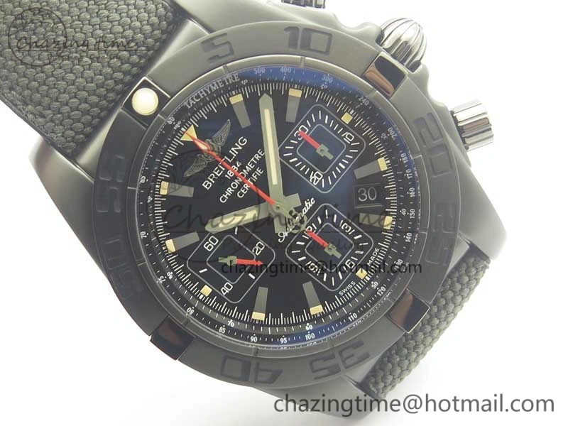Chronomat 44mm Blacksteel GF 1:1 Special Edition Black Dial on Black Rubber Strap A7750