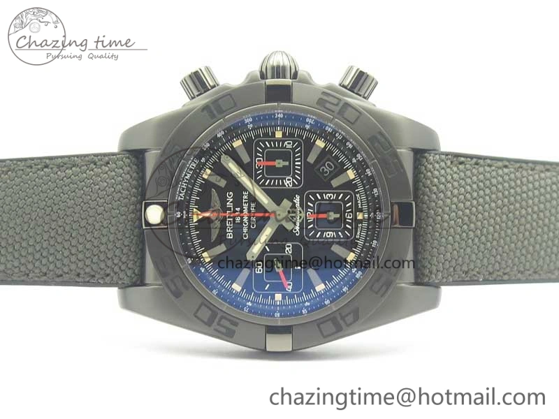 Chronomat 44mm Blacksteel GF 1:1 Special Edition Black Dial on Black Rubber Strap A7750