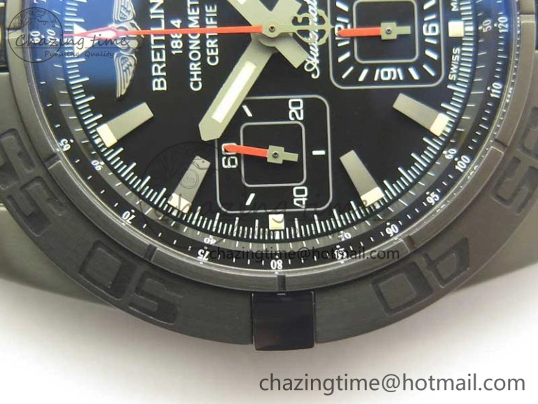 Chronomat 44mm Blacksteel GF 1:1 Special Edition Black Dial on Black Rubber Strap A7750