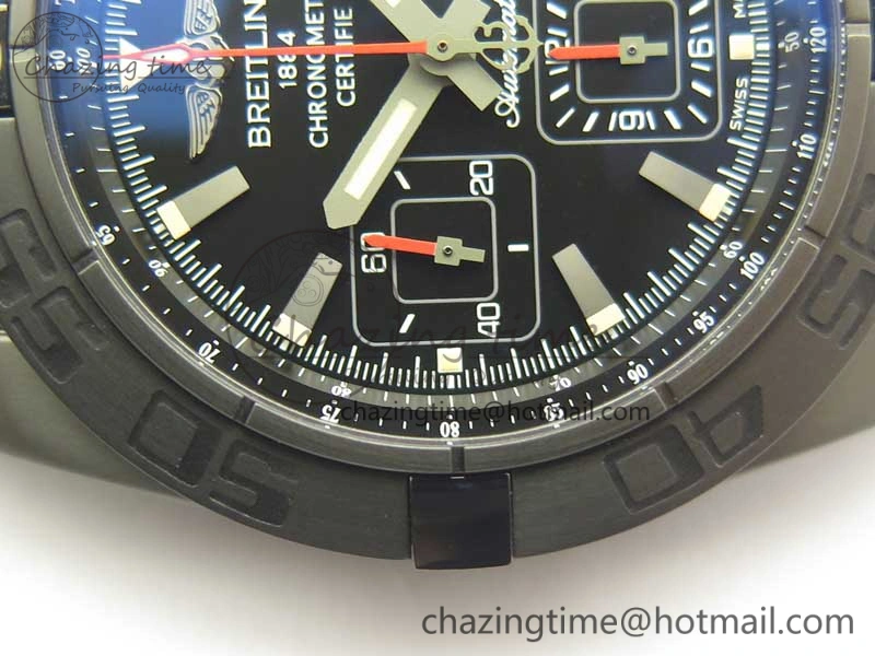 Chronomat 44mm Blacksteel GF 1:1 Special Edition Black Dial on Black Rubber Strap A7750