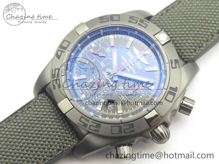 Chronomat 44mm Blacksteel GF 1:1 Special Edition Black Dial on Black Rubber Strap A7750