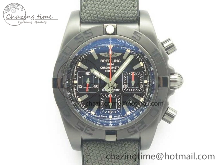 Chronomat 44mm Blacksteel GF 1:1 Special Edition Black Dial on Black Rubber Strap A7750