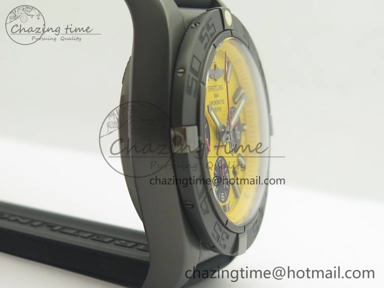 Chronomat 44mm Blacksteel GF 1:1 Special Edition Yellow Dial On Black Rubber Strap A7750