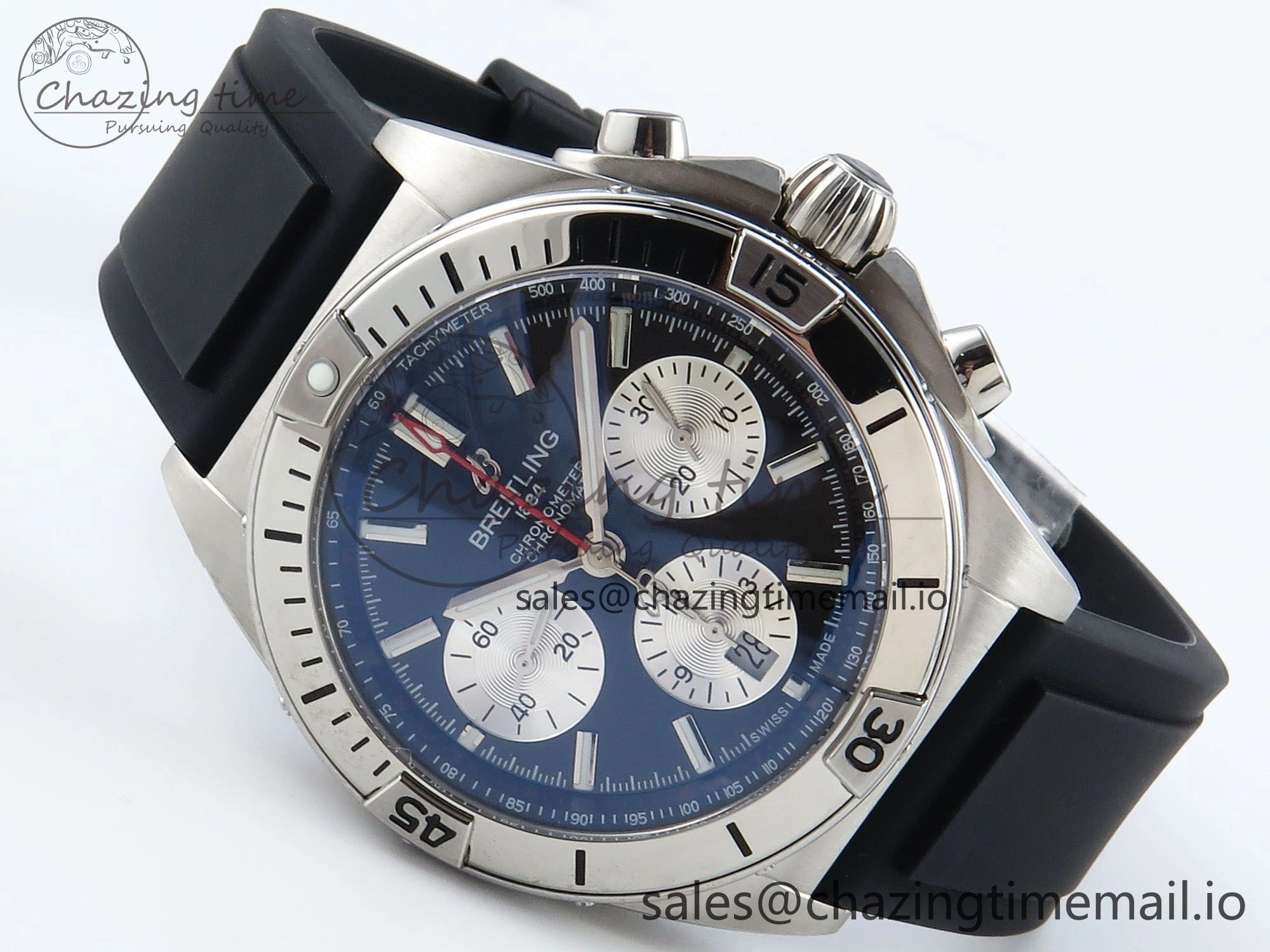 Chronomat B01 42mm SS TF 1:1 Best Edition Black Silver Dial on Black Rubber Strap A7750 V2