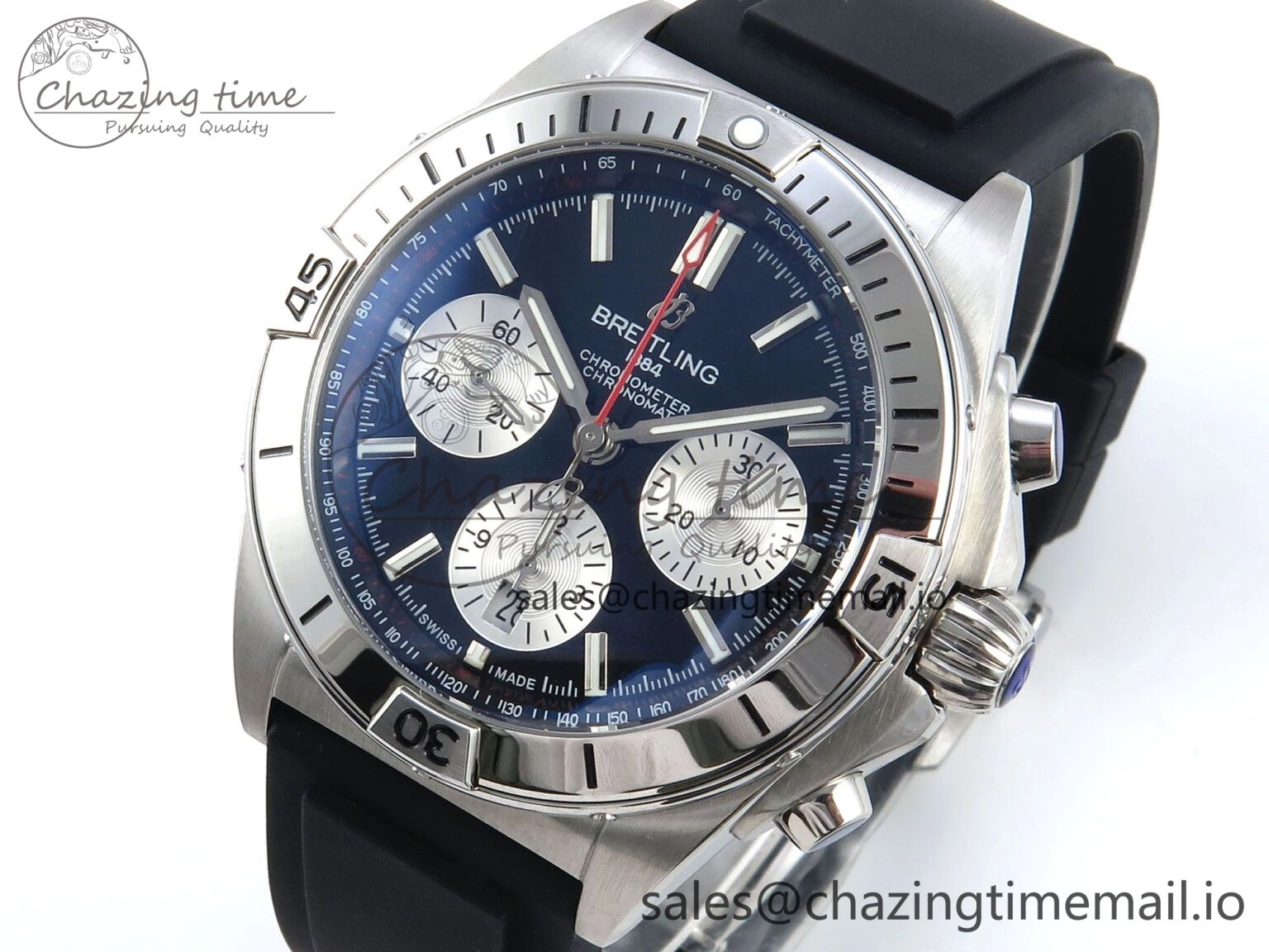 Chronomat B01 42mm SS TF 1:1 Best Edition Black Silver Dial on Black Rubber Strap A7750 V2