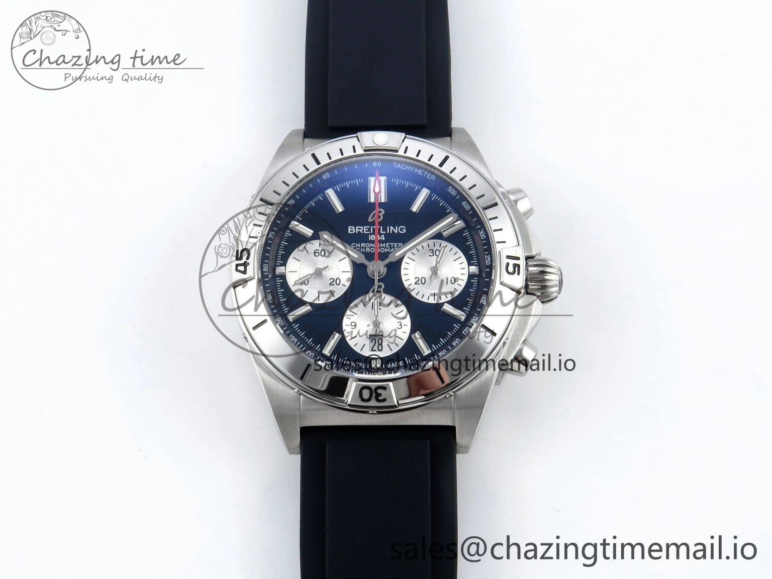 Chronomat B01 42mm SS TF 1:1 Best Edition Black Silver Dial on Black Rubber Strap A7750 V2