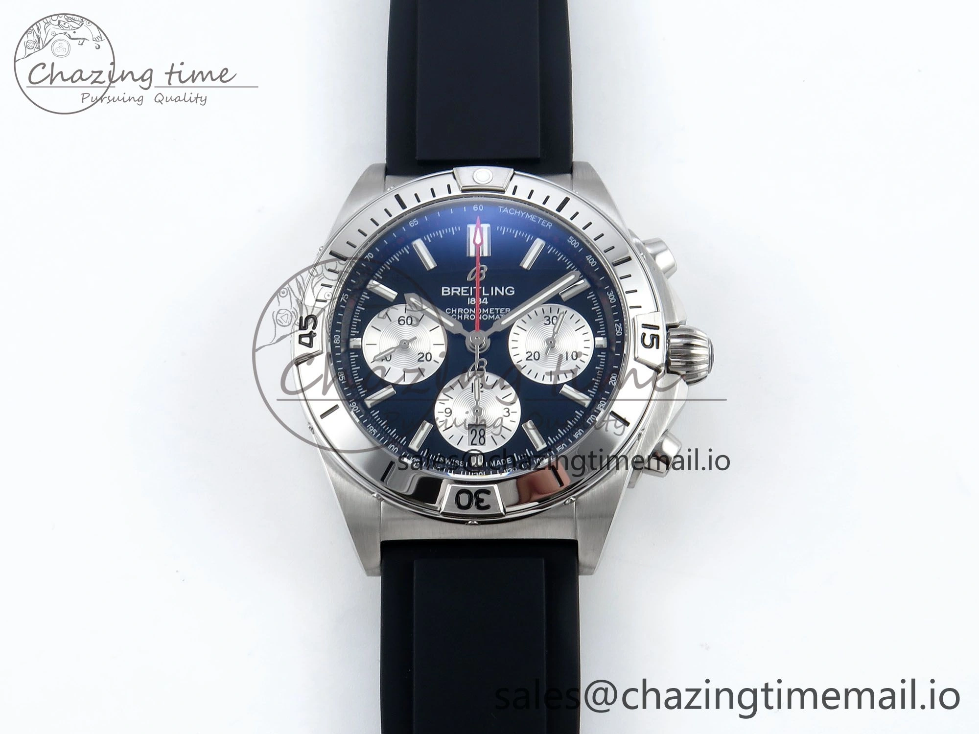 Chronomat B01 42mm SS TF 1:1 Best Edition Black Silver Dial on Black Rubber Strap A7750 V2