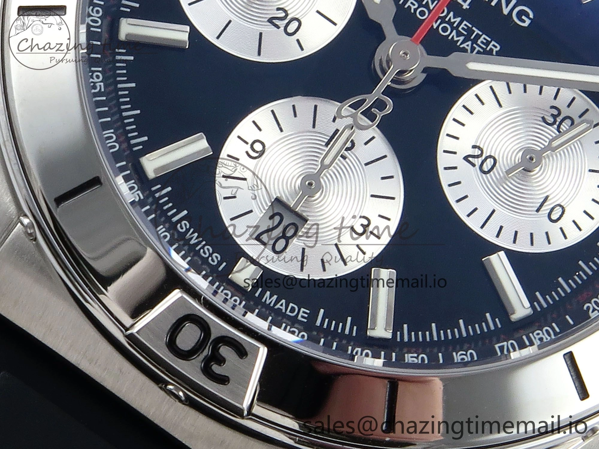 Chronomat B01 42mm SS TF 1:1 Best Edition Black Silver Dial on Black Rubber Strap A7750 V2