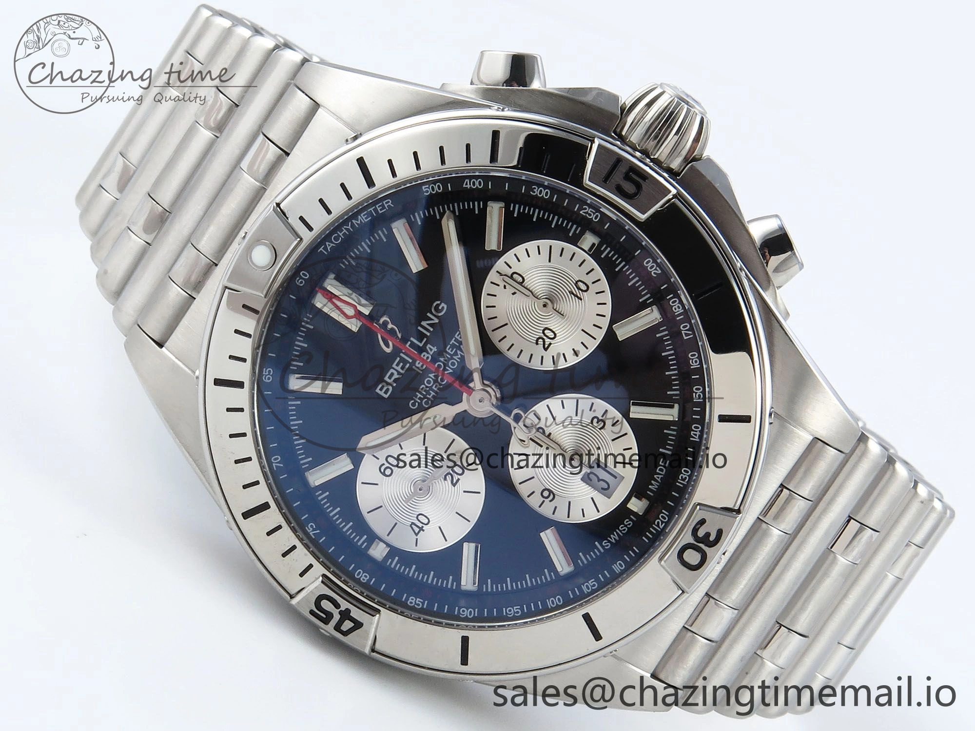 Chronomat B01 42mm SS TF 1:1 Best Edition Black Silver Dial on SS Bracelet A7750 V2