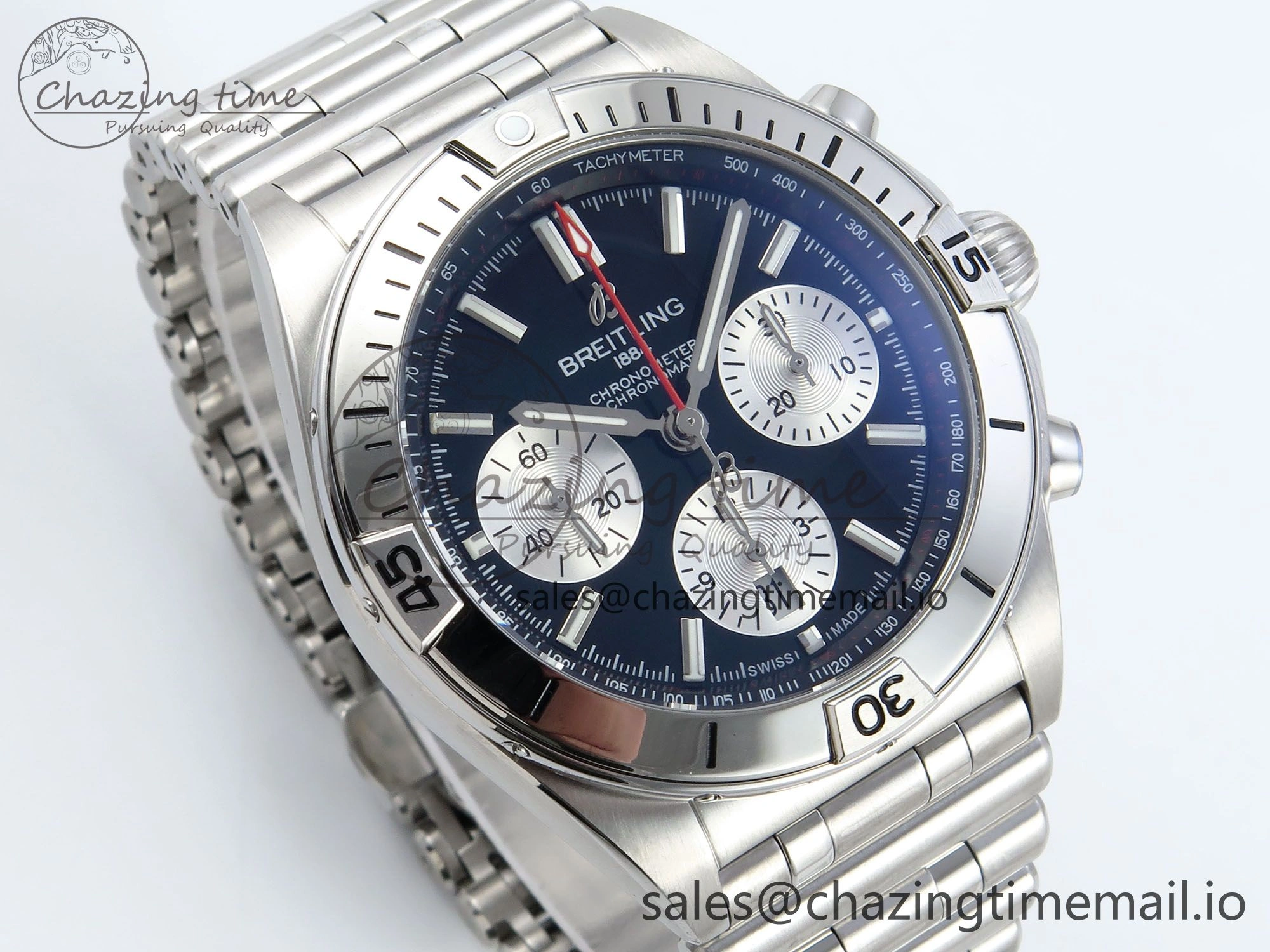 Chronomat B01 42mm SS TF 1:1 Best Edition Black Silver Dial on SS Bracelet A7750 V2