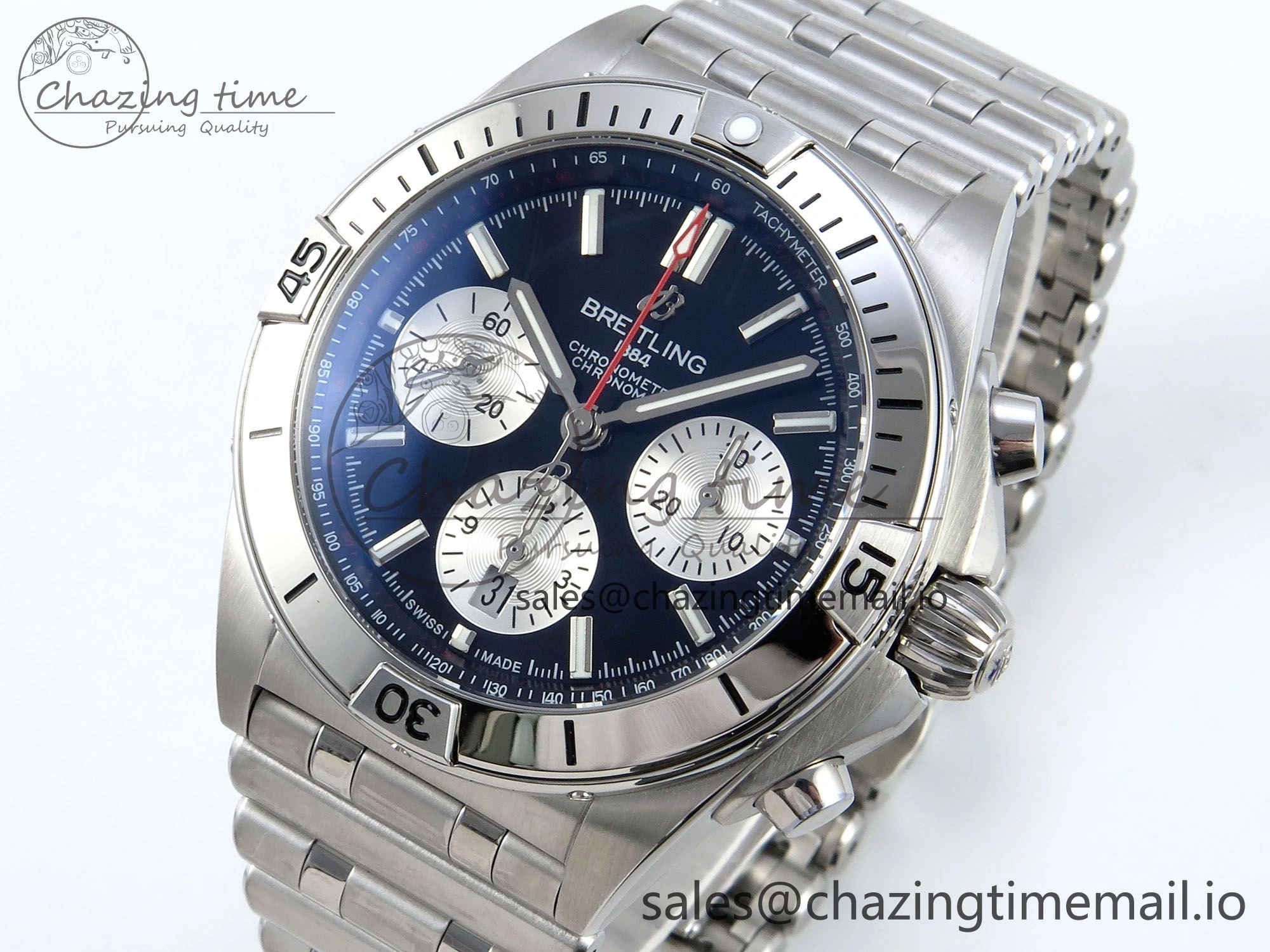 Chronomat B01 42mm SS TF 1:1 Best Edition Black Silver Dial on SS Bracelet A7750 V2