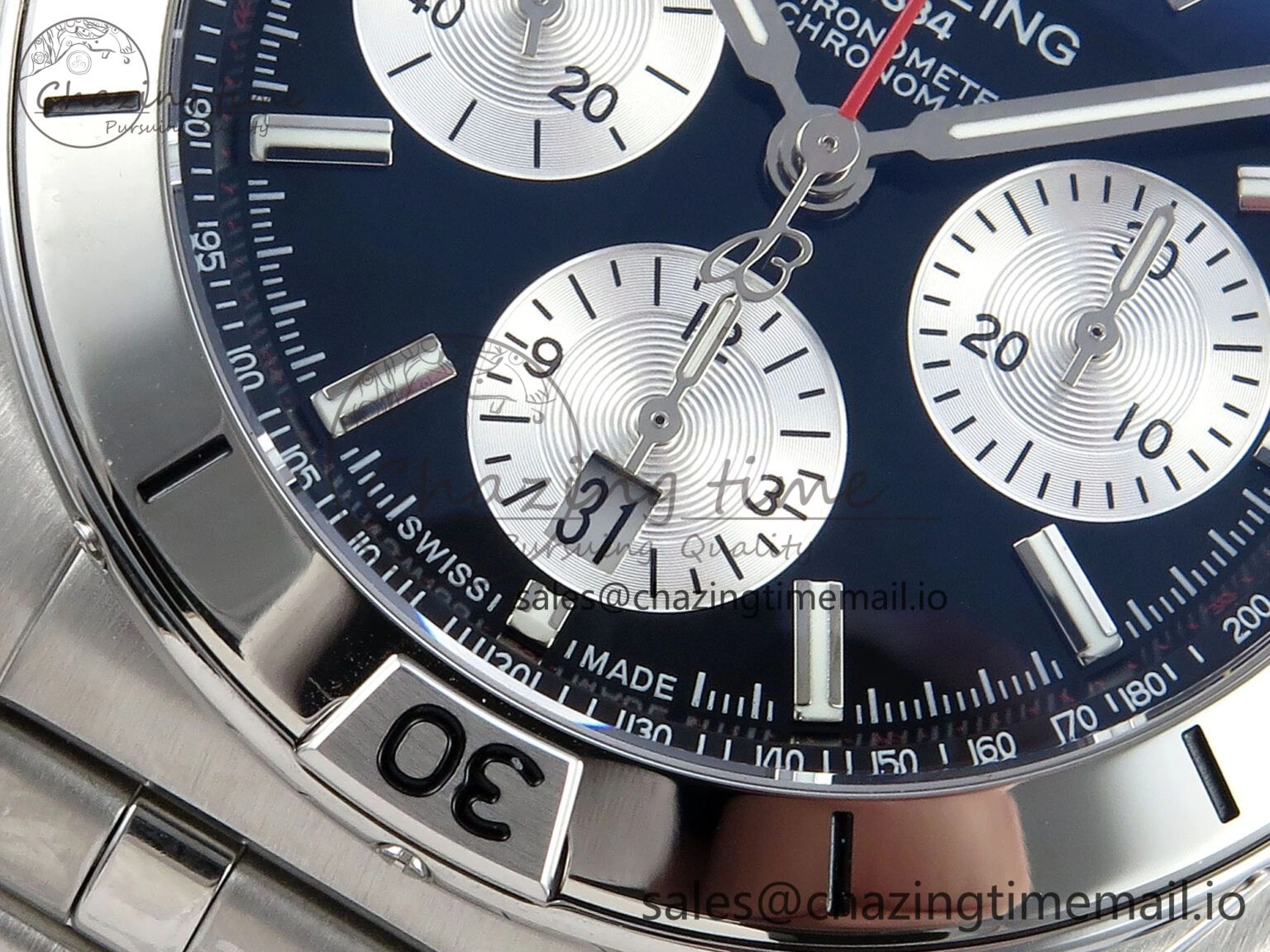 Chronomat B01 42mm SS TF 1:1 Best Edition Black Silver Dial on SS Bracelet A7750 V2