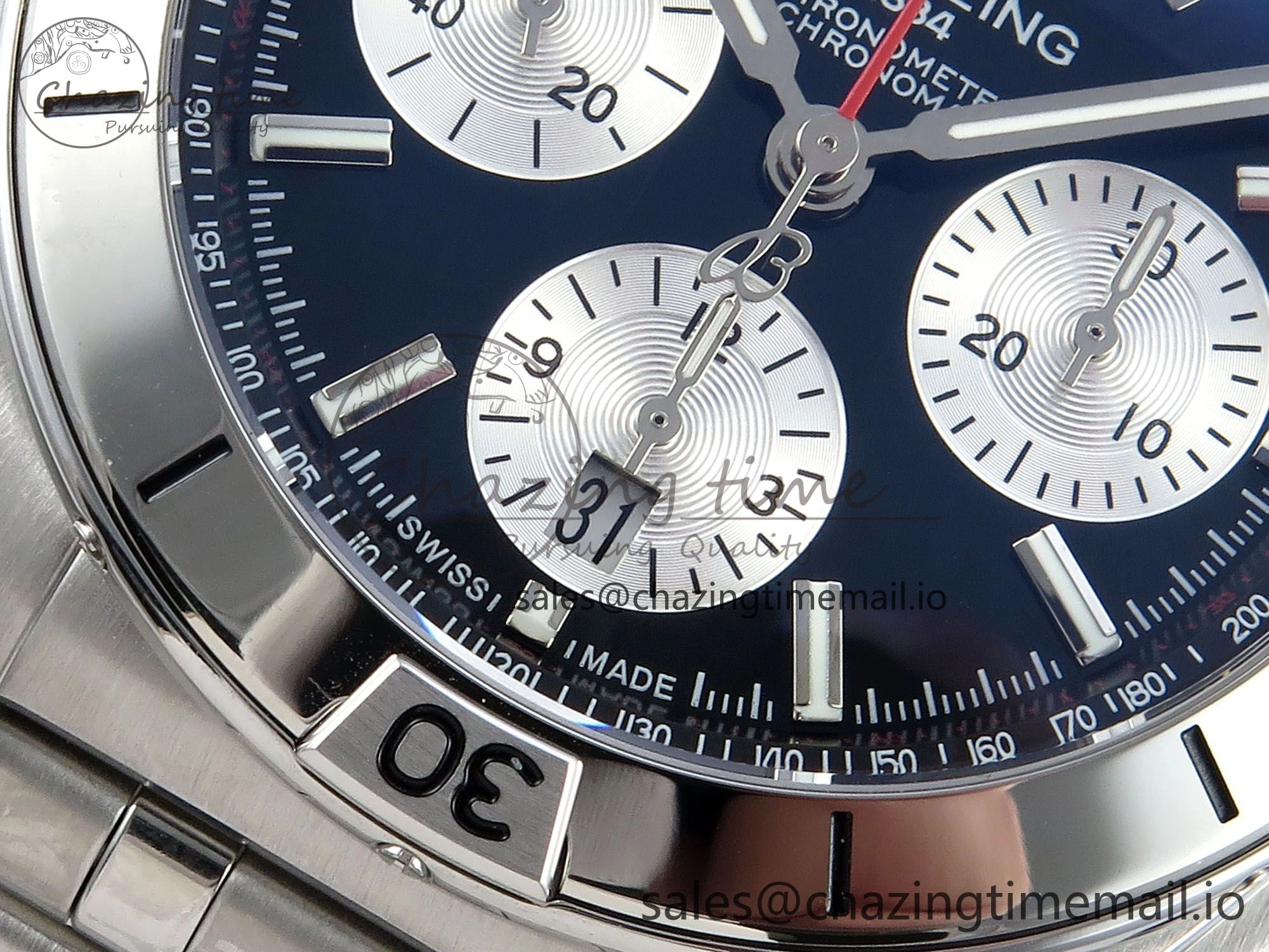 Chronomat B01 42mm SS TF 1:1 Best Edition Black Silver Dial on SS Bracelet A7750 V2
